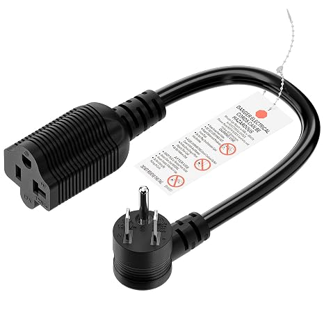 1-Foot Right Angle15 Amp Household AC Plug to 20 Amp T Blade Adapter Cable,14AWG 1-Foot 20 to 15 Amp Adapter Cord Nema 5-15P to 5-15R/5-20R 20Amp Comb AC Power Cord,15a to 20a Adapter Black