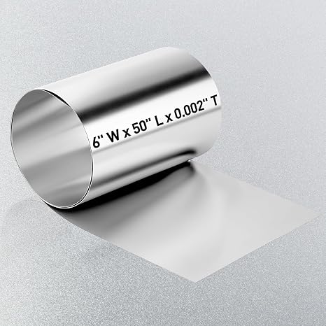 Stainless Steel Shim Stock, 304 Stainless Steel Foil Plate Thin Metal Sheet Strip Shim Roll for Crafts, Electronic Equipment, Full Hard Temper, 50" Long x 6" Wide x 0.002" Thick