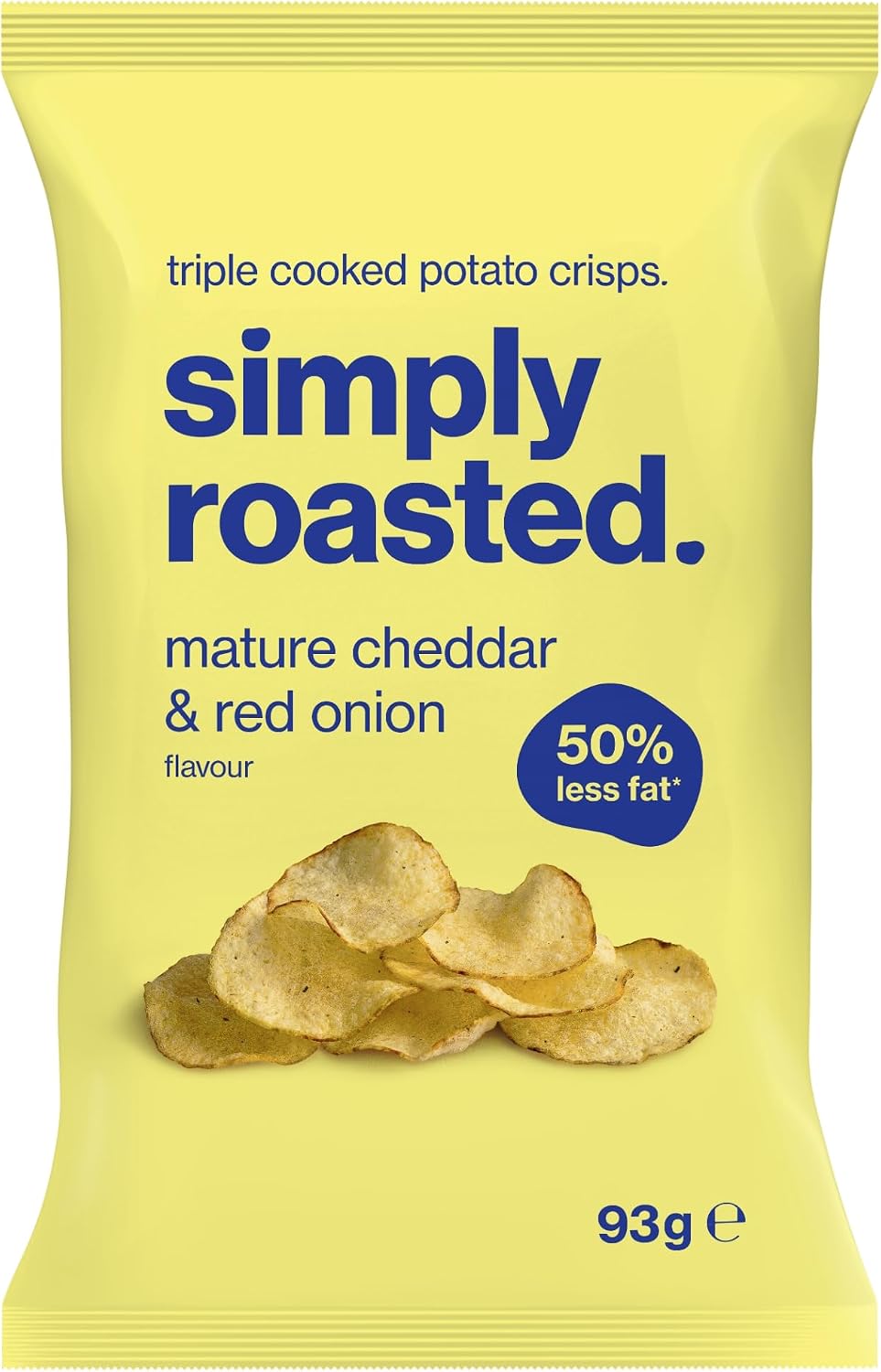 Simply Roasted - Mature Cheddar Crisps | 12 x 93g Sharer Bags | Sharp & Cheesy | 50% Less Fat | Under 99 Calories Per Serve | Triple Cooked for the Ultimate Crunch | Gluten & Allergen-Free
