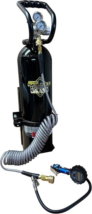 15 lb Co2 Carbon Dioxide Cylinder, High Flow 250 PSI Co2 Regulator, Protective Handle, Vehicle Cylinder Mount Bracket, Hose and Digital Inflator, Inflating Off Road Tire Co2 Inflation System