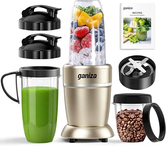 Ganiza Smoothie Blender Max 1300W, Personal Kitchen Blender & Grinder Combo