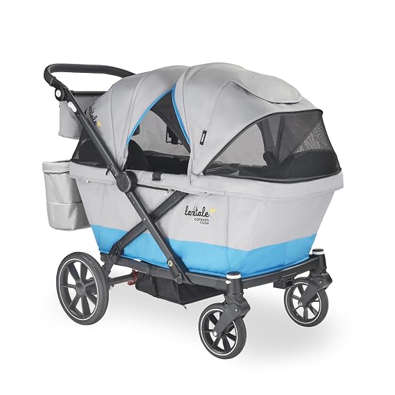 Larktale Caravan Coupe V2 Wagon Stroller for 2 Kids, Gray/Blue