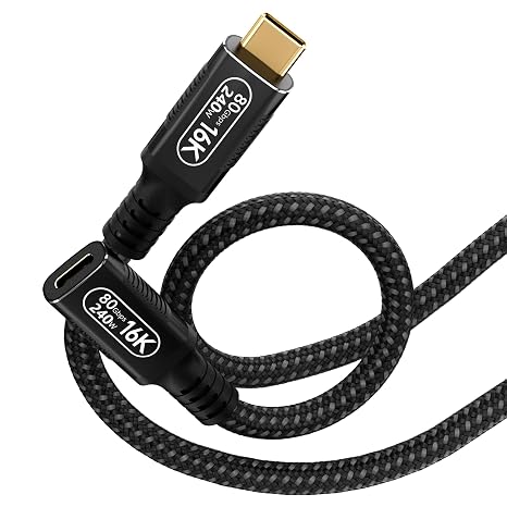 Short USB C Extension Cable, Compatible with Thunderbolt 5/4/3,USB 5/4, 2ft/0.6m,80Gbps Data Transfer,Male to Female Extender,16K/8K@60Hz Display, PD 240W Charging, for M_acBook,SSD, eGPU, Monitor