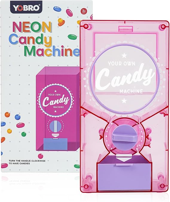 YOBRO Retro Candy Dispenser,Candy Machine- Gumball & Nut Dispenser for Coffee Bean Nuts,Fun Vending Machine for Home or Office,White Elephant Gifts,Stocking Stuffers for Family,3+YEAR (Clear Pink)