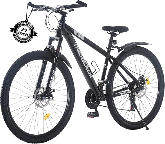 TRIOBLADE 29 Inch Mountain Bike 21 Speeds Bike 17.5 Inch Lightweight Aluminium Frame Bicycle for Adult Men Women, Lockout Suspension Fork, Dual Disc Brake (Mudguard Style, Black)