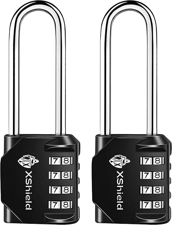 Double Dragon 2-Pack Heavy Duty Combination Padlock | 49mm x 42mm | 4-Digit Resettable Code | Long Hardened Shackles | Weather-Resistant Security Lock for Lockers, Gates, Luggage & Outdoor Use