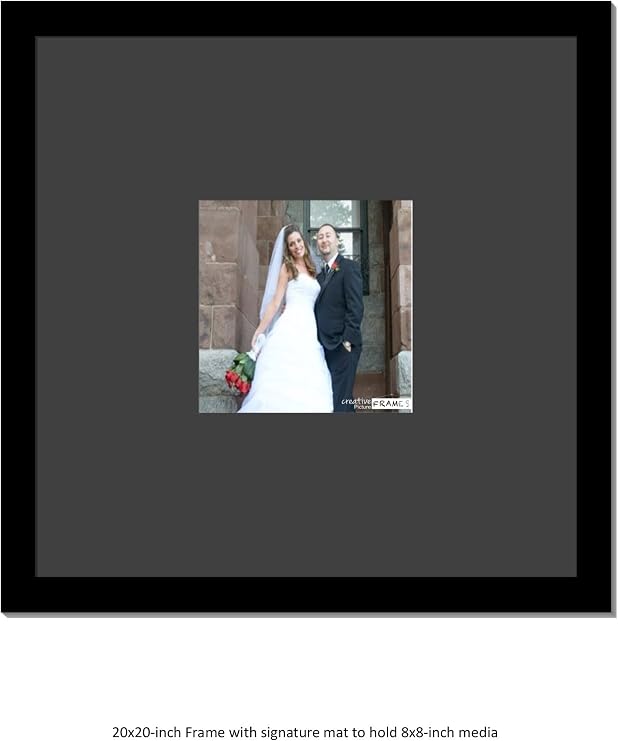Creative Picture Frames 8X8-20X20Bk-B Signature Frame - Photo Frame With Blackmat Holds 8X8-Inch Media Including Installed Wall Hangers