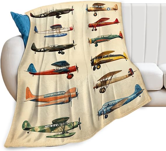 Airplane Blanket, Aircraft Throw Blanket, Travel Blankets, Plane Gifts, Airplane Stuff Fleece Flannel Plush for Women Men Boys Girls Lover Adults Soft Bedding for Sofa Bed Office Home Decor 50"X40"