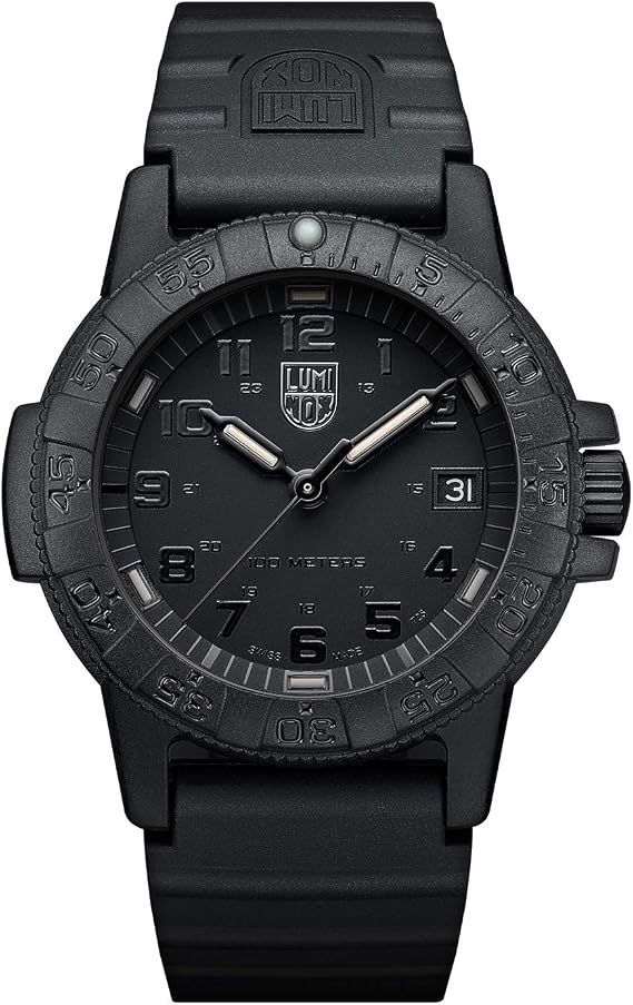 Luminox Leatherback SEA Turtle Blackout XS.0301.BO.L Erkek Saati Küçük 39 mm - Askeri Saat Siyah Tarih Göstergeli 100 m Su Geçirmez, Schwarz, Bant