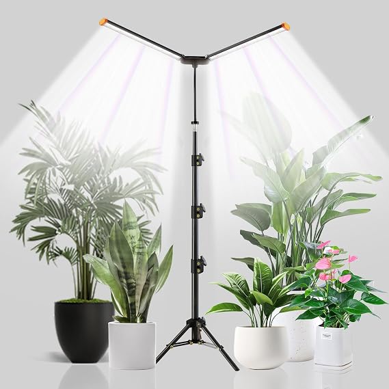 YEOLEH Floor Lamp Grow Light for Large Tall Plants Indoor, 6000K White Full Spectrum Plant Growing Light with Red Blue LED, Foldable Light Strip, Dimmable & Timer Function, Height 17-62 (100, Watts)