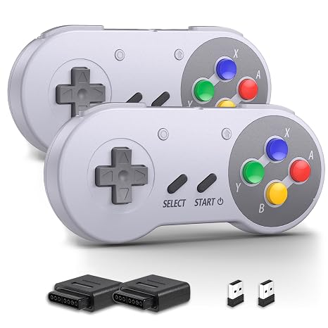 miadore 2 PCS Wireless SNES Controller für Switch/Switch 2/OLED/Lite/Windows PC/MAC OS/Raspberry Pi/Android/SteamPC-Controller mit 2.4GHz USB-Empfänger & SNES Empfänger Plug & Play (Multi-color)