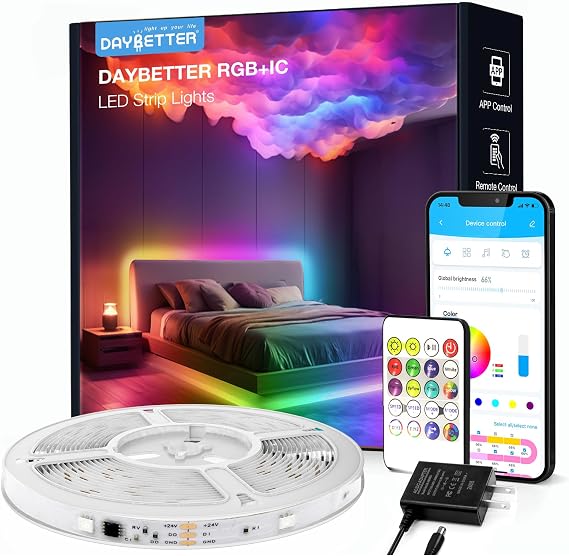 DAYBETTER Smart IC LED Strip Lights, BGRIC LED Lights for Bedroom, DIY Multiple Colors on One Line, App Control Color Changing Strip Lighting Music Sync Home Decor 16.4 ft