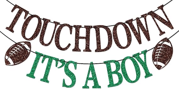 Touchdown It's A Boy Banner, Football Baby Shower Party Decorations, First Year Down Baby Boy Birthday Decorations, Football One Decor Brown & Green Glitter