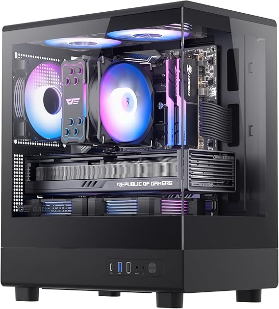 darkFlash DB330M Micro ATX PC Case, Pre-Install 3 PWM ARGB Fans, Black