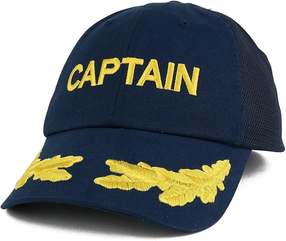 Captain and Oak Leaf Embroidered Soft Cotton Adjustable Mesh Cap