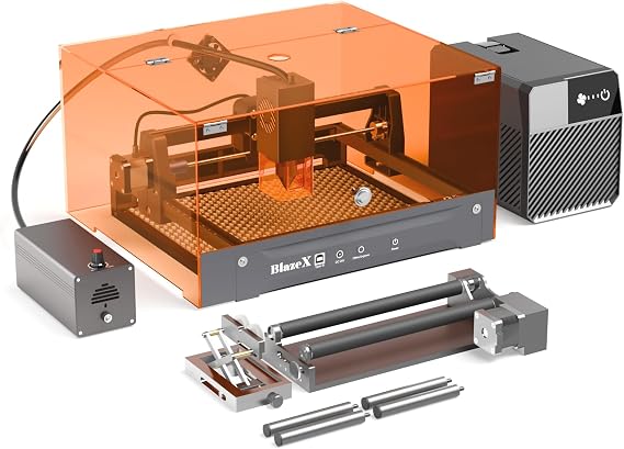 BlazeX M3 10W Laser Engraver Ultimate Bundle with Rotary Roller and Risers Kit, Air Purifier, Air Assist, Honeycomb Bed, Enclosure, Engraving Materials, Class 1
