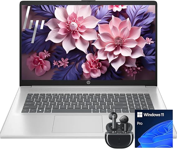 HP 17.3 Business Laptop with Copilot AI | AMD Ryzen 5 6-Core Processor | 32GB RAM | 1TB SSD | Radeon Graphics | Anti-Glare | Wi-Fi 6 | USB-C & HDMI | Bluetooth Earbuds | Windows 11 Pro