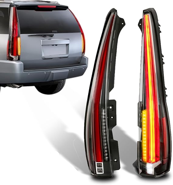 KUIPERAUTO Tail Light Assembly Compatible for Chevy Suburban Tahoe GMC Yukon 2007-2014, Clear Red Rear Lamp Back Light, Yellow Turn Signal, 5Pin Plug