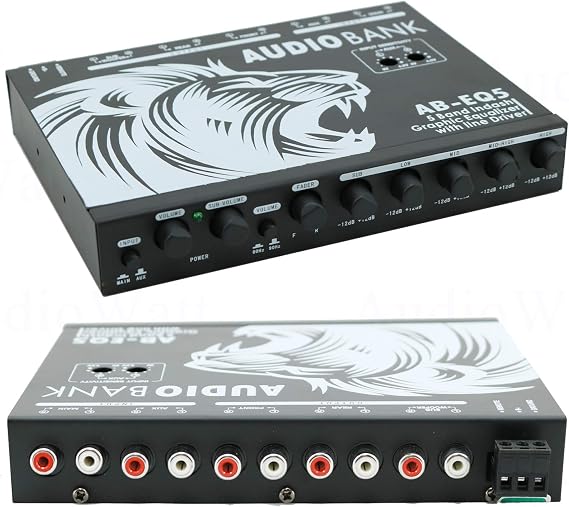 Audiobank 5 Band in-Dash Stereo Graphic Equalizer with Line Driver with Three Stereo RCA Outputs/Frequency Response: 10Hz to 50000Hz 1dB / Maximum Output Voltage AB-EQ05