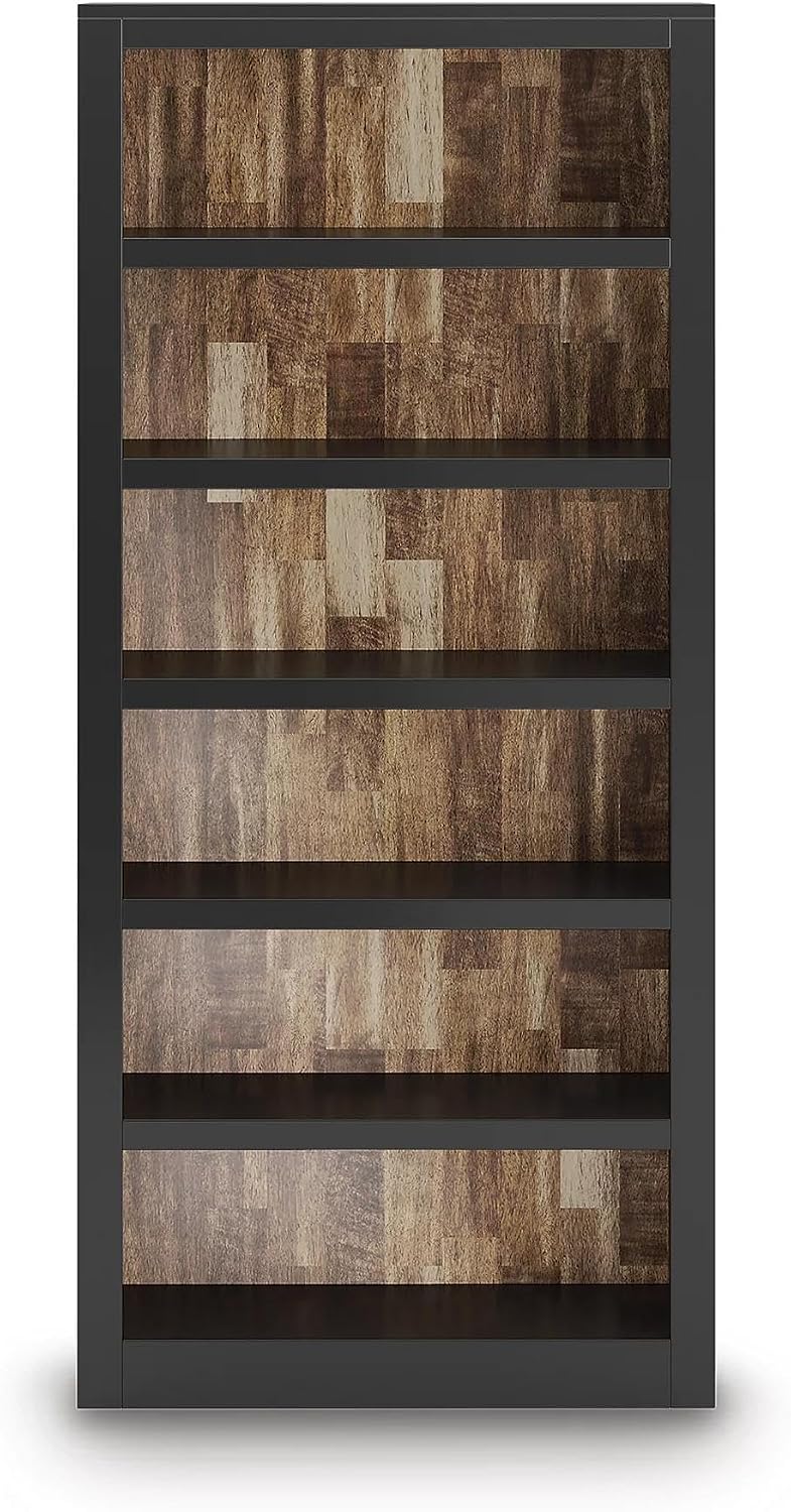 Signature Design by Ashley Wildenauer Farmhouse 75 Bookcase with 2 Fixed Shelves and 4 Adjustable Shelves, Black & Light Brown