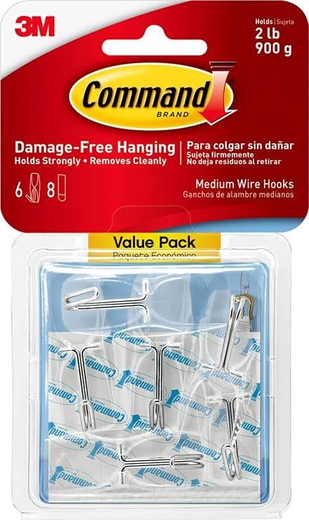 Command Medium Clear Wire Hooks, 6 Hooks, 8 Strips