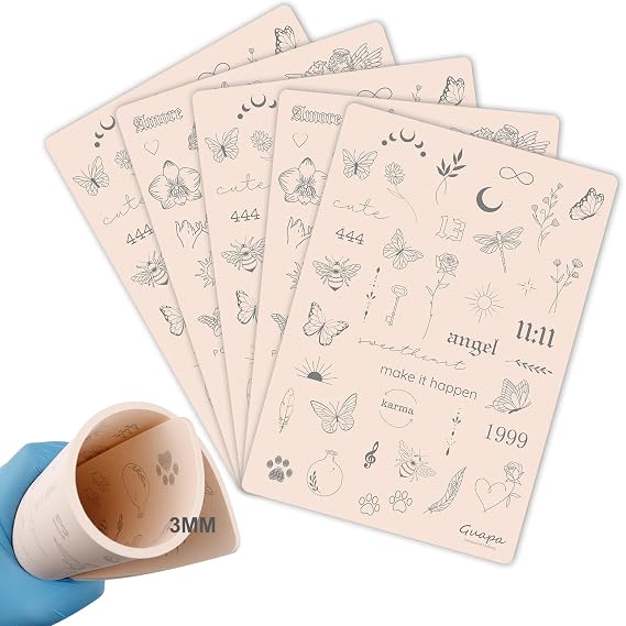 Guapa 3mm Pre-Printed Fine Line Tattoo Practice Skin, Double-Sided Silicone Training Pad with Light Gray Stencils, Realistic Synthetic Skin for Precise Tattooing (Pink-1PCS)
