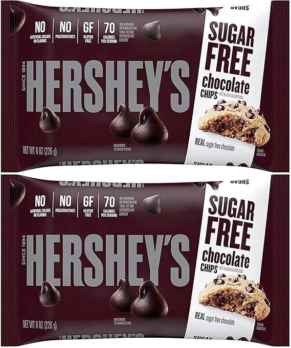 Hershey Zero Sugar Chocolate Baking Chips 8 oz Bags - Pack of 2 - Delicious for Baking or Eating - Make Sweet Treats that Everyone will Love - Gluten Free