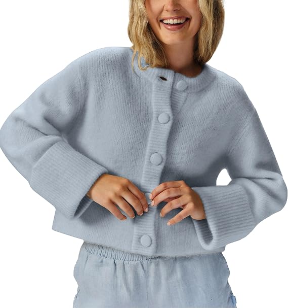 Womens Crop Cardigan Sweaters Lightweight Warm Casual Knit Jackets