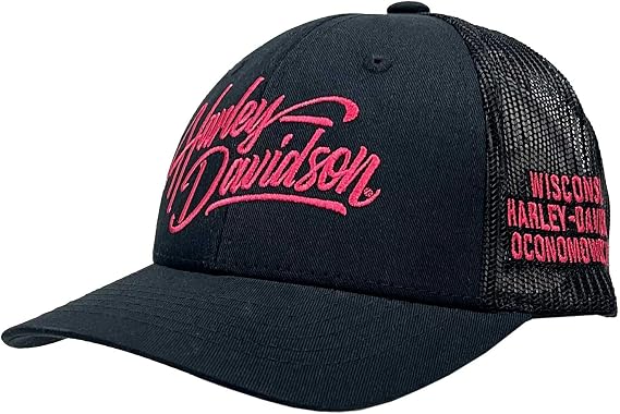 Harley-Davidson Women's Classic Ponytail Curved Bill Mesh Trucker Hat, Black