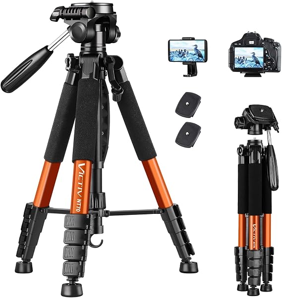 Victiv 182 cm Aluminium Camera Tripod, Lightweight Compact Travel Tripod | DSLR Tripod with 3-Way Swivel Pan Head, Wireless Remote and Phone Holder, Can Be Used for YouTube, TikTok, Video Conferencing