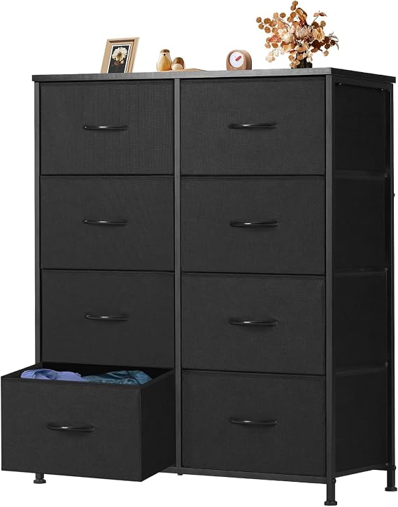 OLIXIS Black Dresser for Bedroom Tall, 8 Storage Fabric Drawers for Closet