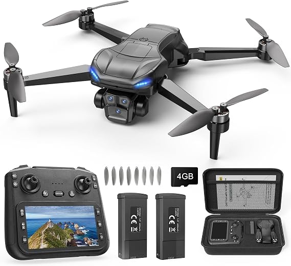 GPS Drone with 4K Camera for Adults, RC Foldable Quadcopter with 4.5 HD Screen Controller, Brushless Motor, GPS Auto Return, 60 Min Flight, 4GB SD Card, Beginner Gift, Under 249g