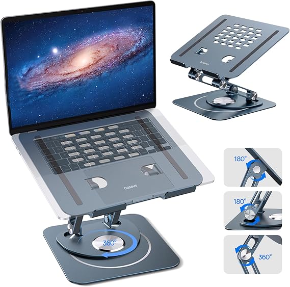 Baseus Ayarlanabilir Dizüstü Bilgisayar Standı, 360 Derece Dönebilen Ayarlanabilir Dizüstü Bilgisayar Standı (Üç Katlı Versiyon) MacBook Air Pro, Dell XPS, HP vb. için Ergonomik Katlanabilir Stand