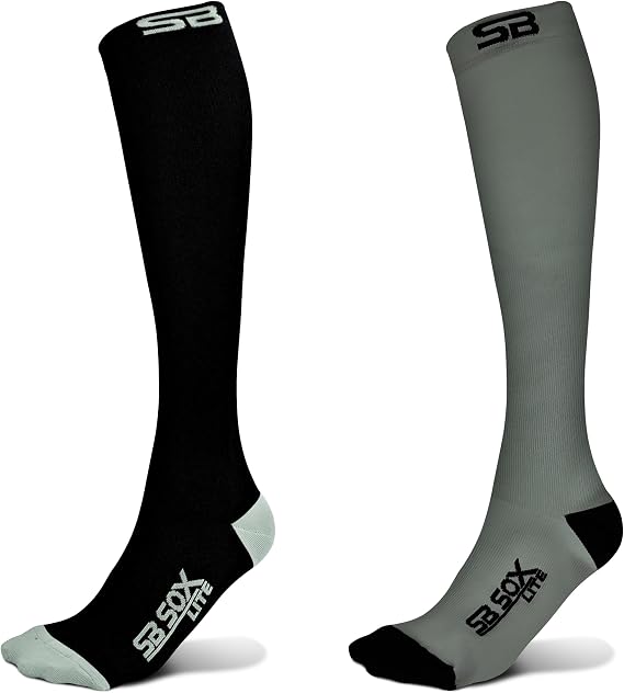 SB SOX 2 Pairs Size S/M Compression Socks (Black/Gray + Gray/Black)