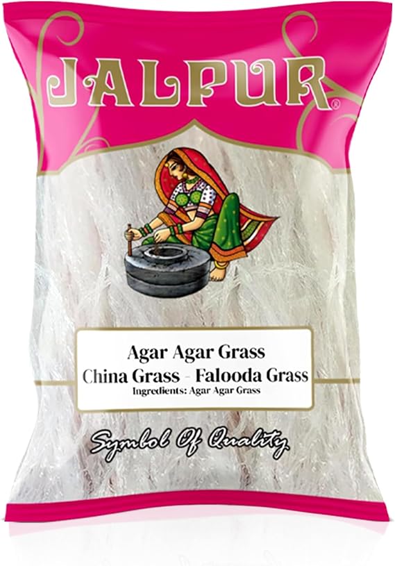 JALPUR MILLERS Agar Agar Grass 50g (200g)- China Grass - Falooda Grass - Natural Vegetarian Gelatin Substitute for Desserts, Jellies, Puddings - Ideal for Asian Sweets - Halal - Non-GMO - No Additives