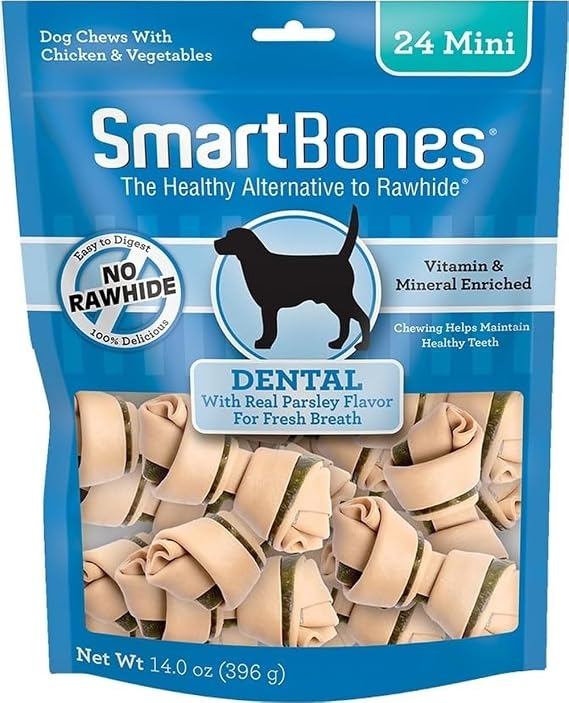 SmartBones Dental Mini Bones Rawhide-Free Dog Treats for Small Dogs, 24 Ct