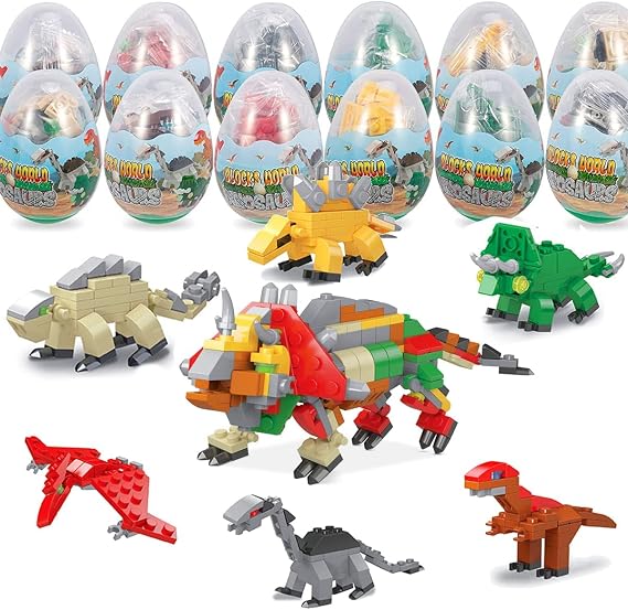 Dinosaur Toys Building Blocks Sets, 6 in 1 STEM Toys Eggs Building Sets Mini Dinosaur Building Bricks, Party Favors for Easter Basket Stuffers/Easter Egg Hunt/Classroom Events