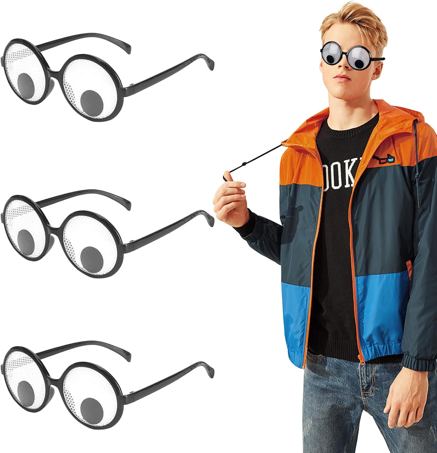BOZILY 3pcs Shaking Googly Eyes Glasses,Novelty Shaking Costume Eyes Glasses,Funny Glasses with Wiggle Eyes,Shaking Eyeball Glasses,Funny Costume Accessories for Halloween Adults Kids Party Favors