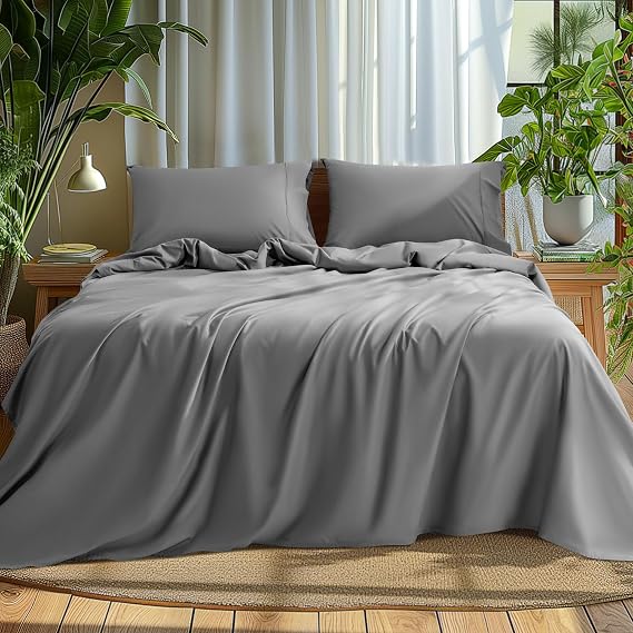 100% Cotton Queen Size Sheets Set - Luxury 1000 High Thread Count Egyptian Cotton Bed Sheets 4 PC, 5-Star Hotel Quality Breathable & Cooling Sheets(Gray,King)