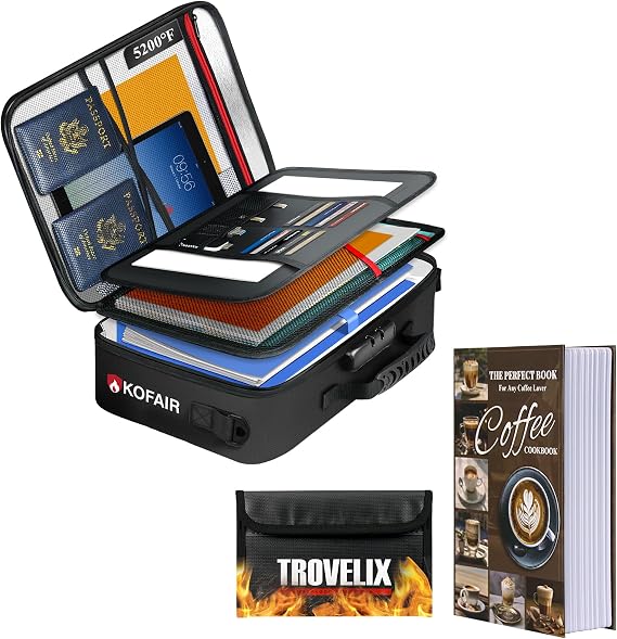 KOFAIR Document Bag with Multi-layer Compartments and Book Safe (COFFEE) with Combination Lock