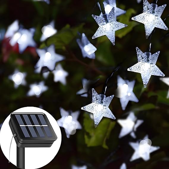 FANSIR Solar Garden Lights, 50 LED Star Fairy Lights Outdoor Waterproof Solar String Light Led Star 8 Modes 23ft Decorative Light for Garden Patio Yard Home Wedding Party, Cool White