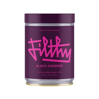 Filthy Cocktail Amarena Black Cherries, Premium Cocktail Garnish, All Natural Wild Italian Amarena Black Cherry, Non-GMO, Gluten Free, Vegan, Slow-Cooked, 45 Oz Tin, 170 Cherries