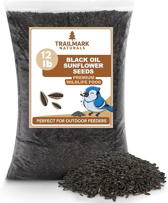 12 Pound Black Oil Sunflower Seeds for Birds Premium Wildlife Food Non - GMO -Grown in The USA - Black Oil Sunflower Seeds for Wild Animals and Backyard Feeders
