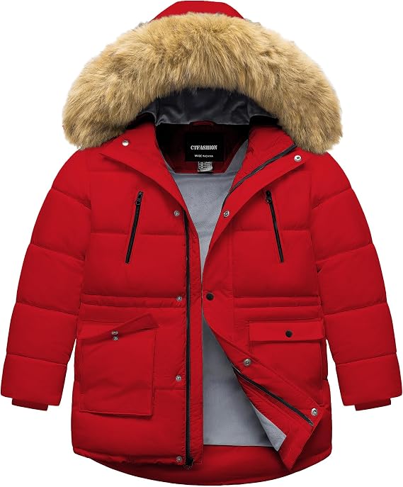 Boy's Winter Coat Waterproof Kids Puffer Jacket Thicken Parka Fleece Lined Bubble Ski Snow Outerwear with Fur Hood
