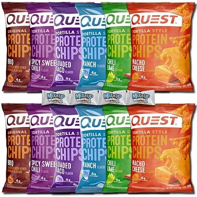 Quest Protein Chips Variety Pack 12 Bags - Top 6 Flavors  4 MIMM MInts | High Protein 18-20g Per Bag | Keto Snacks, Baked, Crunchy, Gluten Free, and Low Calorie Snacks | Bundled by Mix It Up Munchies | Healthy Gift Box
