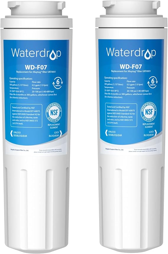 Waterdrop UKF8001 Fridge Freezer Water Filter, Compatible with Whirlpool, Amana, Jenn-Air, Puriclean II, 4396395, EDR4RXD1, Viking RWFFR, SK535, WD-F07