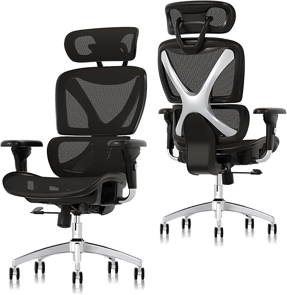 GABRYLLY Ergonomic Mesh Office Chair Big & Tall Chair with 300lb Wide Seats Adjustable 3D Armrest, Headrest, 3 Levels Incline Back, High Back Gaming Chair, Heavy Duty Steel Base, PU Wheels, Black