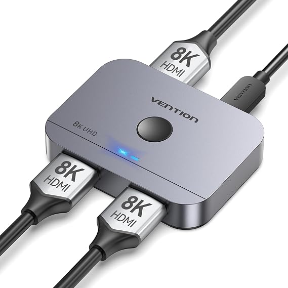 VENTION 8K HDMI Switch 2 in 1 Out, HDMI Switch 4K 120Hz with LED Indicators/HDMI 2.1 Switch/HDMI 2 in 1 Out Switcher Support 8K 4K 3D HDR for Xbox PS5/4/3 Blu-Ray TV/Player/Laptop PC