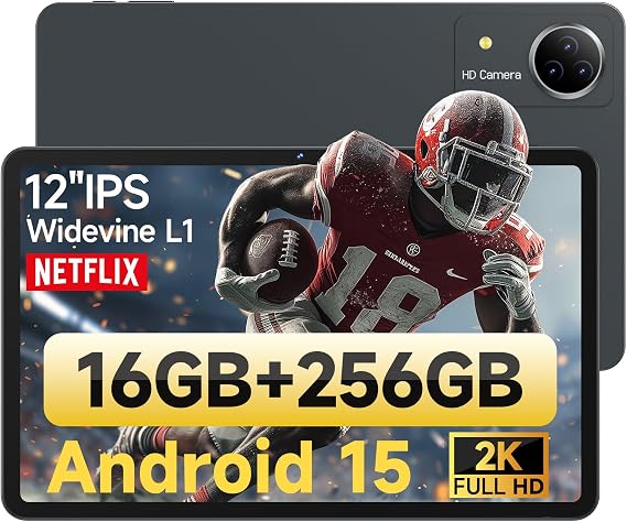 Upgraded Tablet 12 inch Android 15 Tablet with 256GB ROM, Helio G99 Octa-Core Processor Android Tableta for Gaming, Large 2K FHD DisplayTablets, 21MP Dual Camera, 5G/2.4G WiFi, GPS, TF Expand Support