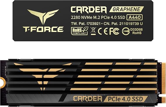 TEAMGROUP T-Force CARDEA A440 Graphene & Aluminum Heatsink 1TB DRAM SLC Cache 3D NAND TLC NVMe Phison E18 PCIe Gen4x4 M.2 2280 Internal SSD Read/Write 7,000/5,500 MB/s TM8FPZ001T0C327